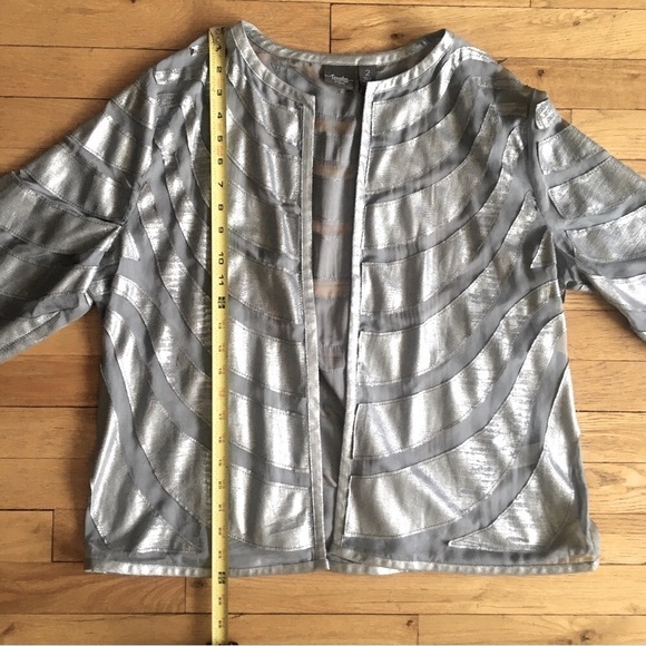 Chico’s Travelers Silver Faux Leather Margo Open Front Jacket size Large (2) - Picture 9 of 12
